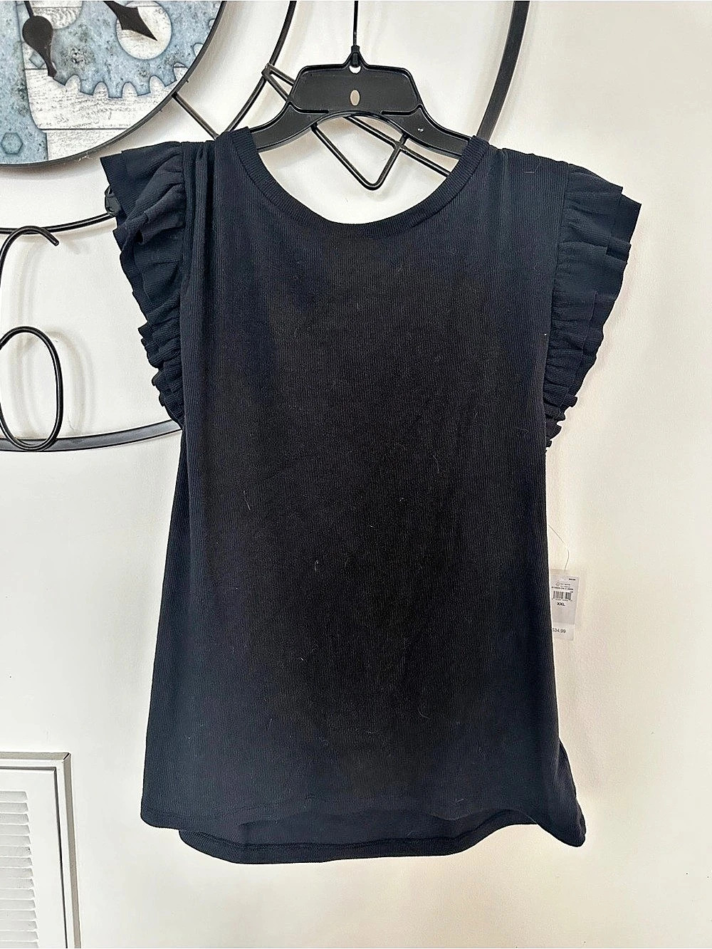 Gap Ribbed Flutter Sleeve Top Ruffle Sleeve Top in Black Size XXL NWT